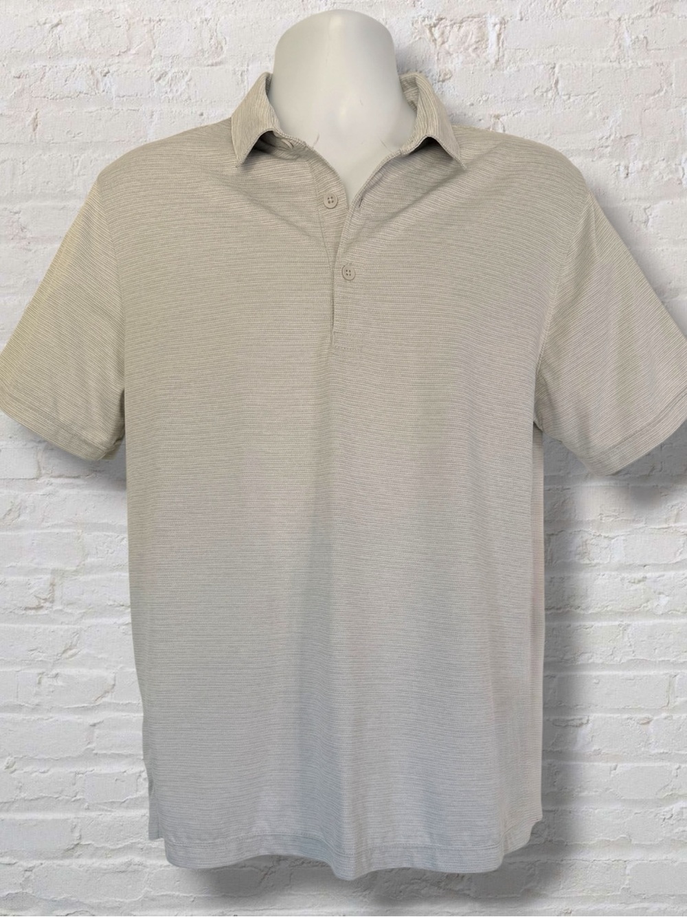 Zella Men’s M Performance Polo short sleeve- Light Gray Sage Micro Stripe - Picture 1 of 10